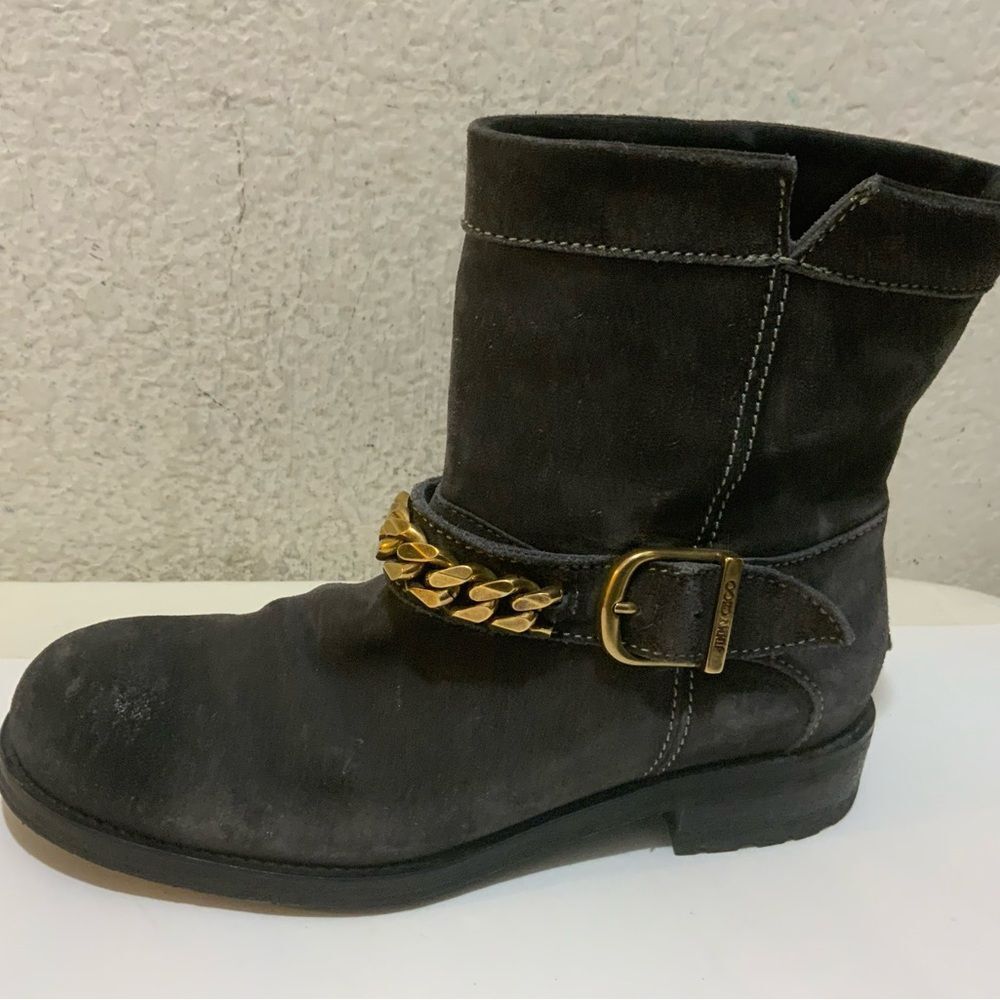 Jimmy Choo 132 Daze Waxed Toe Suede Chain Moto Combat Booties SZ 36/US 6 - Picture 3 of 13